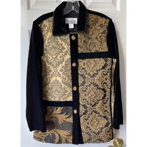 Hana Lori Jacket Womens Small Patchwork Jacquard Velvet Button Whmisigoth Artsy